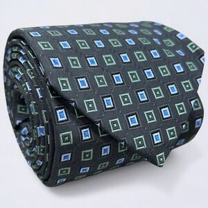 Boss Hugo Boss Tie Adult 59x3.25 Green Geometric Silk Formal Business Italy